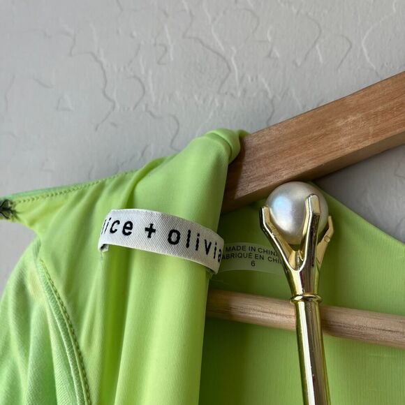 Alice + Olivia Delora‎ Open Back Green Tulip Print 3/4 Sleeve Crew Maxi Dress 6 - Picture 8 of 12